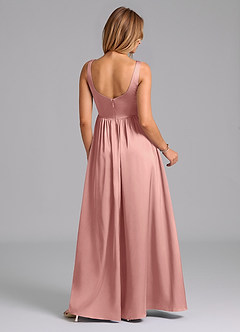 Azazie Keyla Bridesmaid Dresses Rosette A-Line Pleated Stretch Satin Dress image2