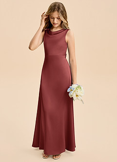 Azazie Kiki Junior Terracotta A-Line Bow Stretch Satin Dress image4
