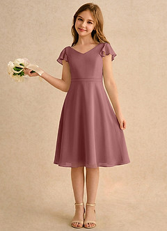 Azazie Narin Girls Formal Flower Girl Dresses Desert Rose A-Line with Sleeves Chiffon Dress image1