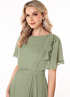 Azazie Aaliyah vestidos de dama de honor modestos Vestido Línea A Plisado Scoop Hasta el suelo Gasa image5
