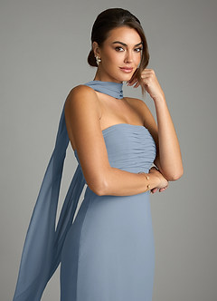 Azazie Saylor Brudtärnklänningar Klä av Sjöjungfru i Chiffong Axelbandslös Dammblå image2