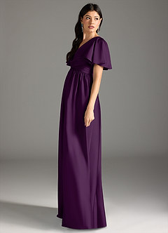Azazie Verna Maternity Bridesmaid Dresses A-Line Ruched Stretch Satin Floor-Length Dress image7