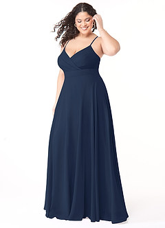 Azazie Avelina Bridesmaid Dresses Dark Navy A-Line V-Neck Pleated Chiffon Dress image8