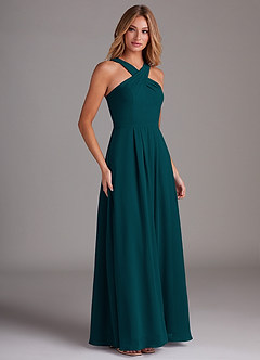 Azazie Dixie Bridesmaid Dresses Pine A-Line Halter Pleated Chiffon Dress image4