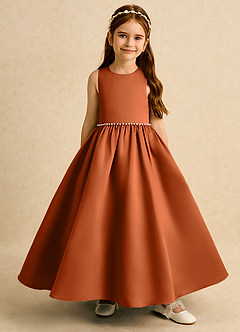 Azazie Daisies Flower Girl Dresses Burnt Orange Ball-Gown Bow Matte Satin Dress image2