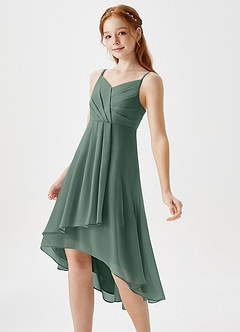 Azazie Mariam Junior Eucalyptus A-Line Pleated Chiffon Dress image1