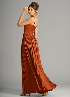 Azazie Saedra Bridesmaid Dresses Burnt Orange A-Line Corset Stretch Satin Dress image8
