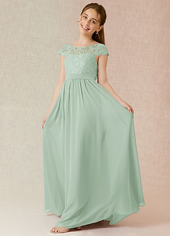 Azazie Silvermist Junior Agave A-Line Pleated Chiffon Dress image3