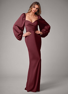 Azazie Sonata Bridesmaid Dresses Cabernet Sheath Long Sleeve Stretch Satin Convertible Dress image5