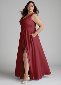 Azazie Karina Bridesmaid Dresses Pomegranate A-Line Pleated Chiffon Dress image7