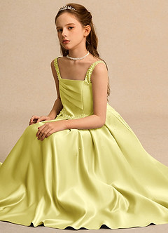 Azazie Mochi Girls Formal Flower Girl Dresses Lemon Sorbet Ball-Gown Pleated Matte Satin Dress image3