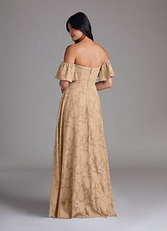 Azazie Sue Robes de demoiselle d'honneur Robe Trapèze Convertible en Blumen-Burnout Épaule décolletée Champagne image3