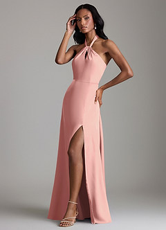 Azazie Tracie Bridesmaid Dresses Rosette A-Line Side Slit Stretch Satin Dress image4