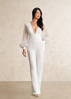 Azazie Virginia Wedding Dresses Diamond White Pant Styles with Pockets Beading Dress image2
