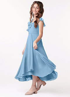 Azazie Posie Junior Steel Blue A-Line Ruched Chiffon Dress image2