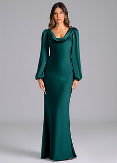 Azazie Melani Ready to Ship Peacock Stretch Satin Bridesmaid