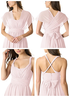 Azazie Olani Robes de demoiselle d'honneur Robe Trapèze Convertible en Mousseline de soie Épaule décolletée Rose Pâle image6