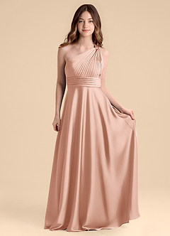 Azazie Charlize Junior Robe Trapèze en Satin extensible Plissée Or Rose image4