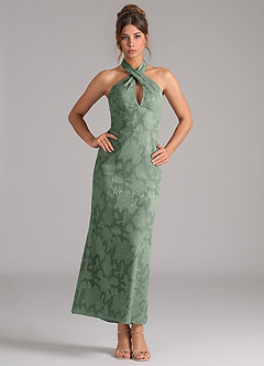 Azazie Marlissa Bridesmaid Dresses Matcha Sheath Pleated Floral Burnout Dress image1