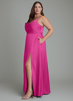 Azazie Sarella Bridesmaid Dresses Fuchsia A-Line Pleated Stretch Satin Dress image11