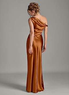 Azazie Emerson Bridesmaid Dresses Copper Mermaid Off the Shoulder Metallic Satin Dress image2