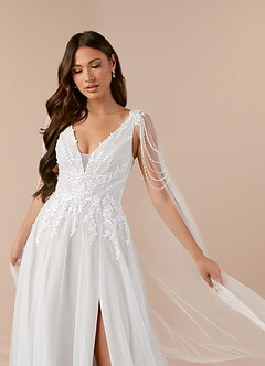 Azazie Goddess Robes de mariée Robe Trapèze en Tulle Col V à paillettes Blanc De Diamant image11