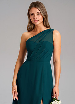 Azazie Phaedra Bridesmaid Dresses Pine A-Line One Shoulder Chiffon Dress image8