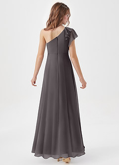 Azazie Arabella Junior Steel Grey A-Line Ruched Chiffon Dress image6