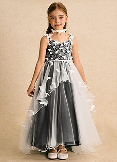 Azazie Darlina Flower Girl Dresses Ivory Black Ball-Gown Lace Tulle Dress image4