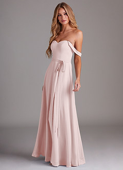 Azazie Aaron Bridesmaid Dresses Blushing Pink A-Line Off the Shoulder Chiffon Convertible Dress image6