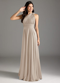 Azazie Charlize Robes de demoiselle d'honneur Robe Trapèze en Satin extensible Ue épaule Givre image1