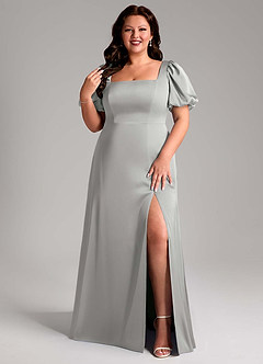 Azazie Fyona Bridesmaid Dresses Silver A-Line Pleated Stretch Satin Dress image8