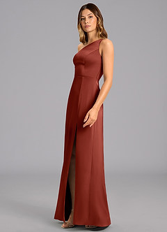 Azazie Phaedra Bridesmaid Dresses Terracotta A-Line One Shoulder Stretch Satin Dress image5