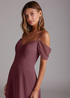 Azazie Marley Jurken voor bruidsmeisjes Converteerbaar Jurk van Chiffon met A-Lijn Off the Shoulder Sangria image8