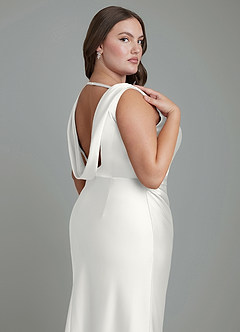 Azazie Kieryn Bridesmaid Dresses White Mermaid Pleated Stretch Satin Dress image13