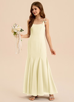 Azazie Evey Junior Vestido de Sorbete De Limón de Gasa de Corte Sirena con Plisado image4