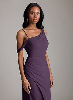 Azazie Madelyn Bridesmaid Dresses Plum Mermaid One Shoulder Chiffon Convertible Dress image3