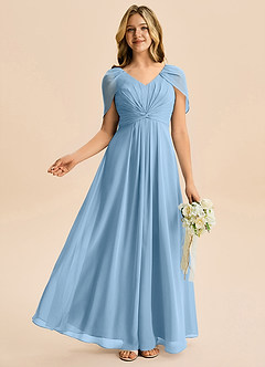 Azazie Emma Junior Robe Trapèze en Mousseline de soie Plissée Acier Bleuté image5