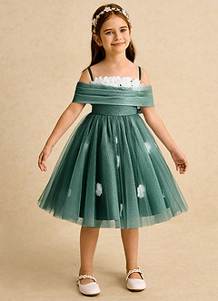 Azazie May vestidos de niña de las flores Vestido de Esmeralda de Tul de Princesa con Plisado image7