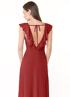 Azazie Yoko Robes de demoiselle d'honneur Robe Trapèze en Mousseline de soie Rayé Rouille image6