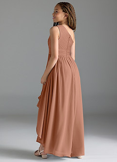 Azazie Mathilda Junior Robe Trapèze en Mousseline de soie Plissée Bronze image5