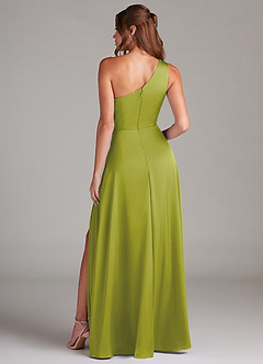 Azazie Brooke Robes de demoiselle d'honneur Robe Trapèze en Satin extensible Une épaule Citronnelle image8