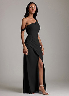 Azazie Madelyn Vestidos de damas de honor Vestido de Negro de Gasa de Corte Sirena Convertible con Hombro unilateral image4