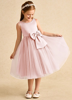 Azazie Twinsie Abiti da Ragazza di Fiori Abito A-Line in Tulle Fiocco Rosa Rossore image5