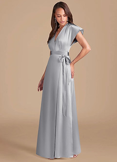 Azazie Nico Vestidos de damas de honor Vestido de Plata de Satén Metálico de Corte en A con Plisado image6
