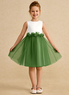 Azazie Louisa Blumenmädchenkleider A-Linie ärmellos Tüll Kleid Elfenbein Basilikum image1