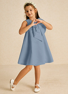 Azazie Zoey Flower Girl Dresses Dusty Blue A-Line Bow Matte Satin Dress image4