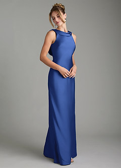 Azazie Aussie Bridesmaid Dresses Royal Blue Sheath Pleated Stretch Satin Dress image5