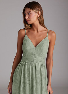 Azazie Nathalia Bridesmaid Dresses Agave A-Line Bow Floral Burnout Dress image5