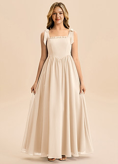 Azazie Delia Junior Abito A-Line in Chiffon Fiocco Alabastro Bianco image5